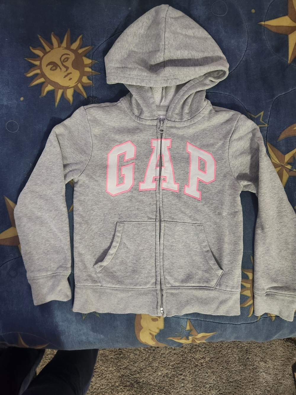 GAP Gray Kids Zip Hoodie with Pink Logo